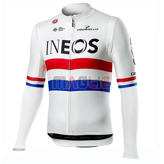 Maglia Ineos Campione UK Manica Lunga 2019 Bianco